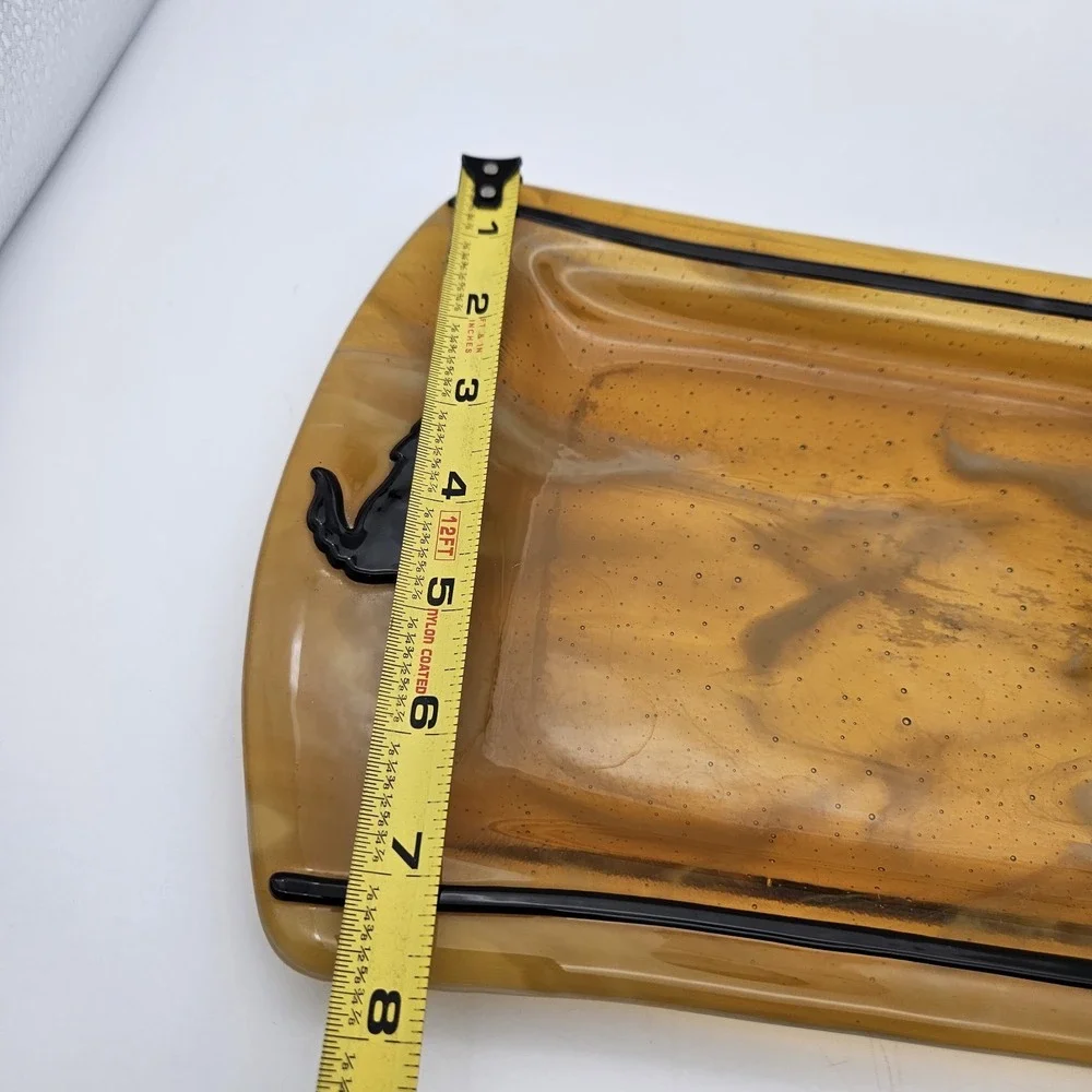 Southwest Coyote Fused Art Slag Glass Platter Dish Brown Black Handmade 14.5